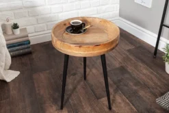 Massiver Beistelltisch PURE NATURE 35cm natur Mangoholz rund mit schwarzen Metallbeinen