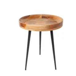 Massiver Beistelltisch PURE NATURE 45cm natur Mangoholz rund mit schwarzen Metallbeinen