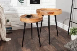 Massiver Beistelltisch PURE NATURE 45cm natur Mangoholz rund mit schwarzen Metallbeinen