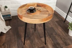 Massiver Beistelltisch PURE NATURE 45cm natur Mangoholz rund mit schwarzen Metallbeinen
