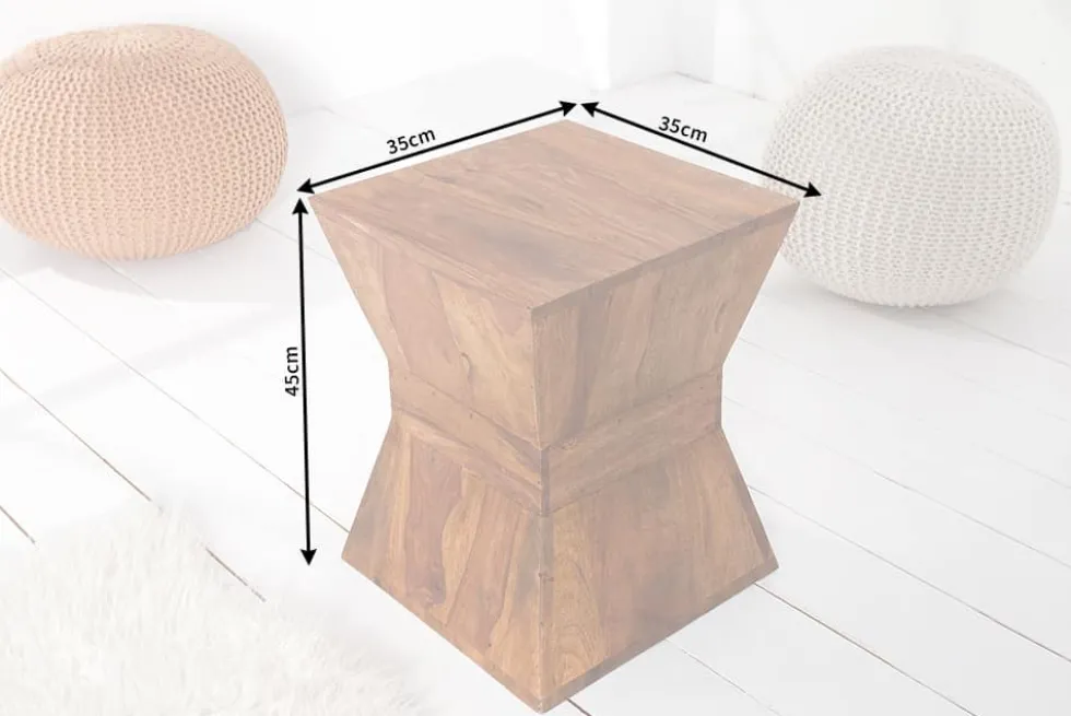 Massiver Beistelltisch PYRAMID 35cm braun Sheeshamholz stone finish Maserung Hocker