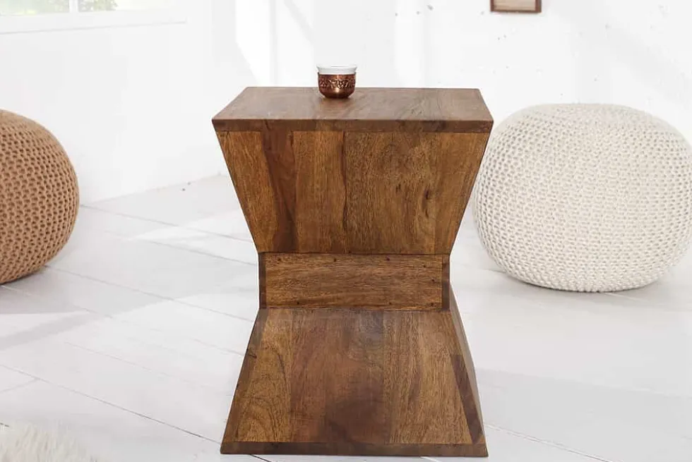 Massiver Beistelltisch PYRAMID 35cm braun Sheeshamholz stone finish Maserung Hocker