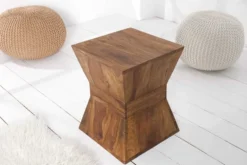 Massiver Beistelltisch PYRAMID 35cm braun Sheeshamholz stone finish Maserung Hocker