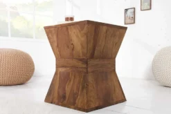 Massiver Beistelltisch PYRAMID 35cm braun Sheeshamholz stone finish Maserung Hocker