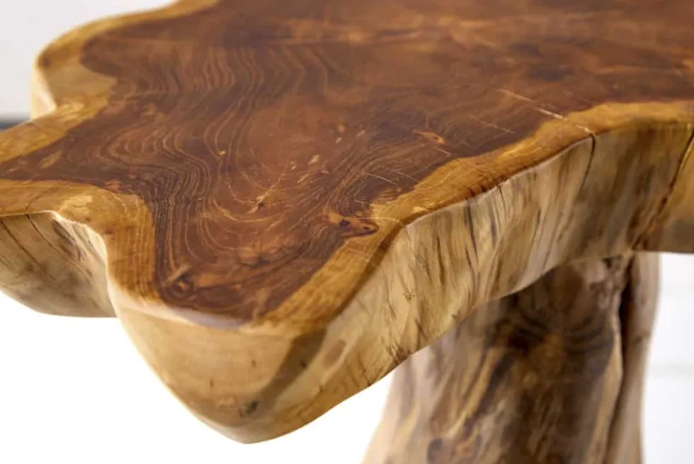 Massiver Beistelltisch ROOT 40cm Teakholz mit Jahresringen