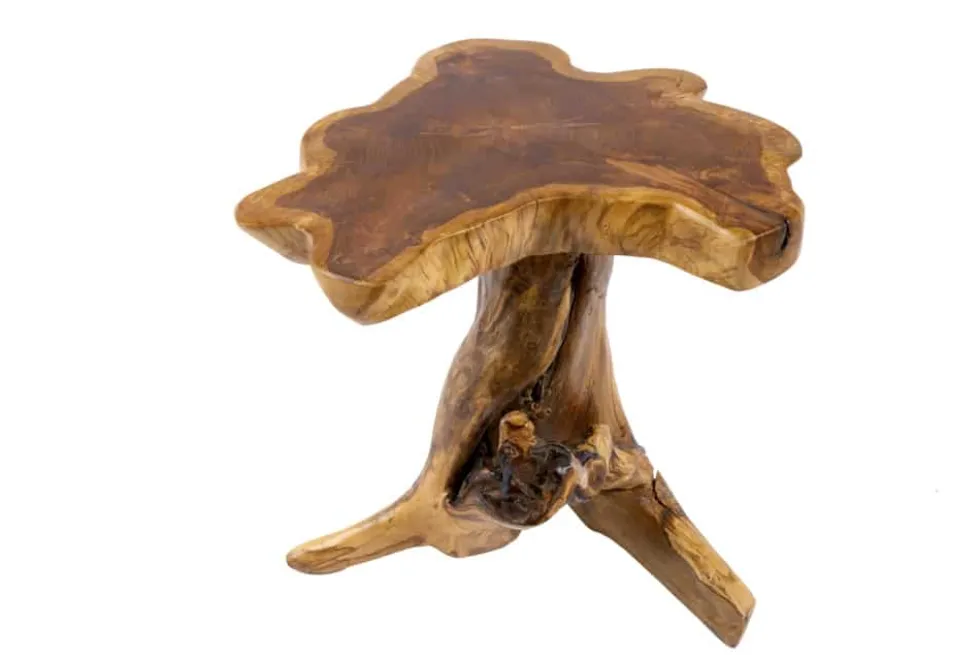 Massiver Beistelltisch ROOT 40cm Teakholz mit Jahresringen