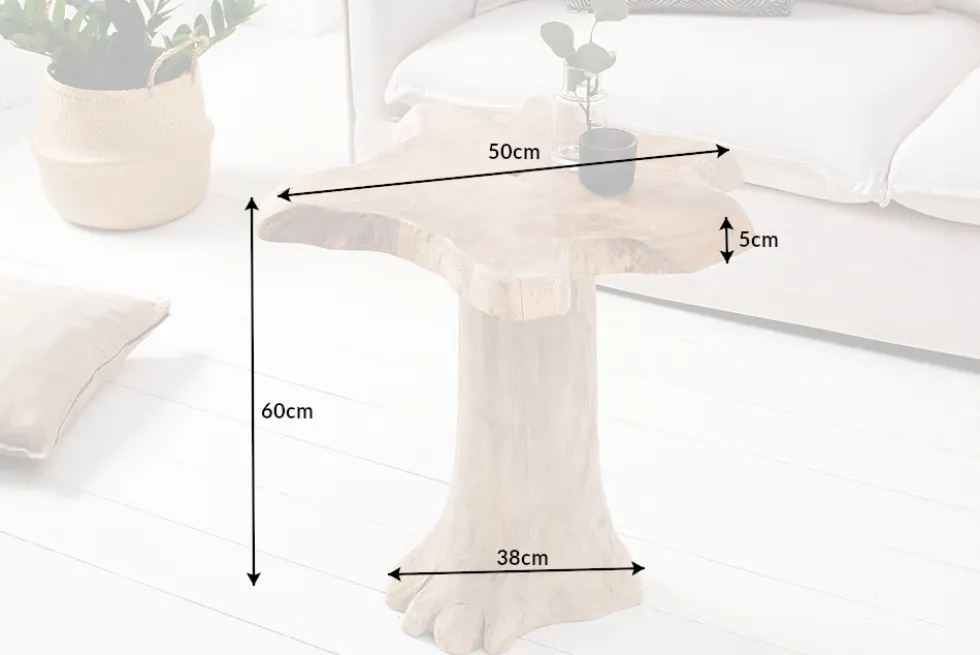 Massiver Beistelltisch ROOT 60cm Teakholz mit Jahresringen