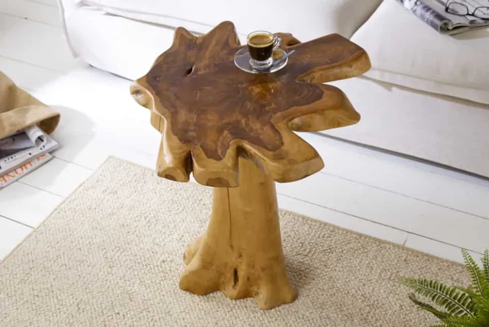 Massiver Beistelltisch ROOT 60cm Teakholz mit Jahresringen
