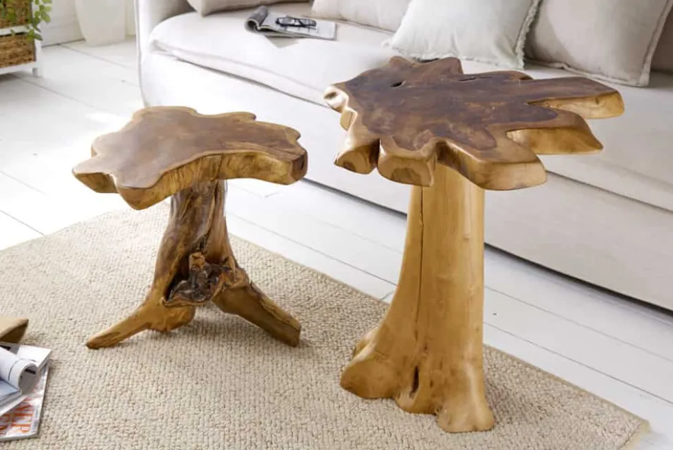 Massiver Beistelltisch ROOT 60cm Teakholz mit Jahresringen