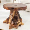 Massiver Beistelltisch ROOT 40cm Teakholz Hocker aus Wurzelholz