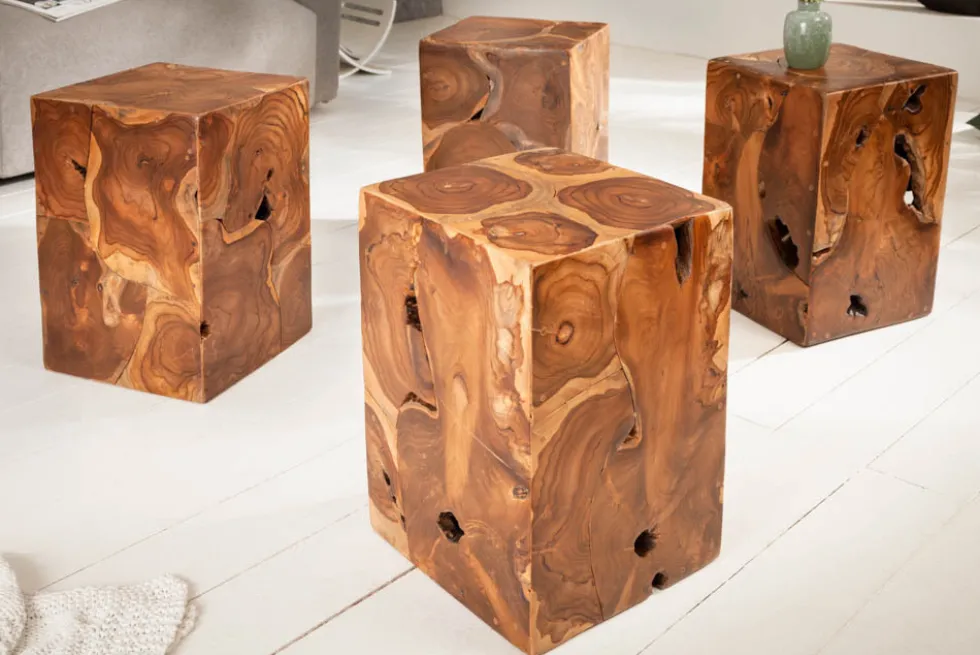 Massiver Beistelltisch SQUARE 30cm Teakholz Würfel Sitzhocker