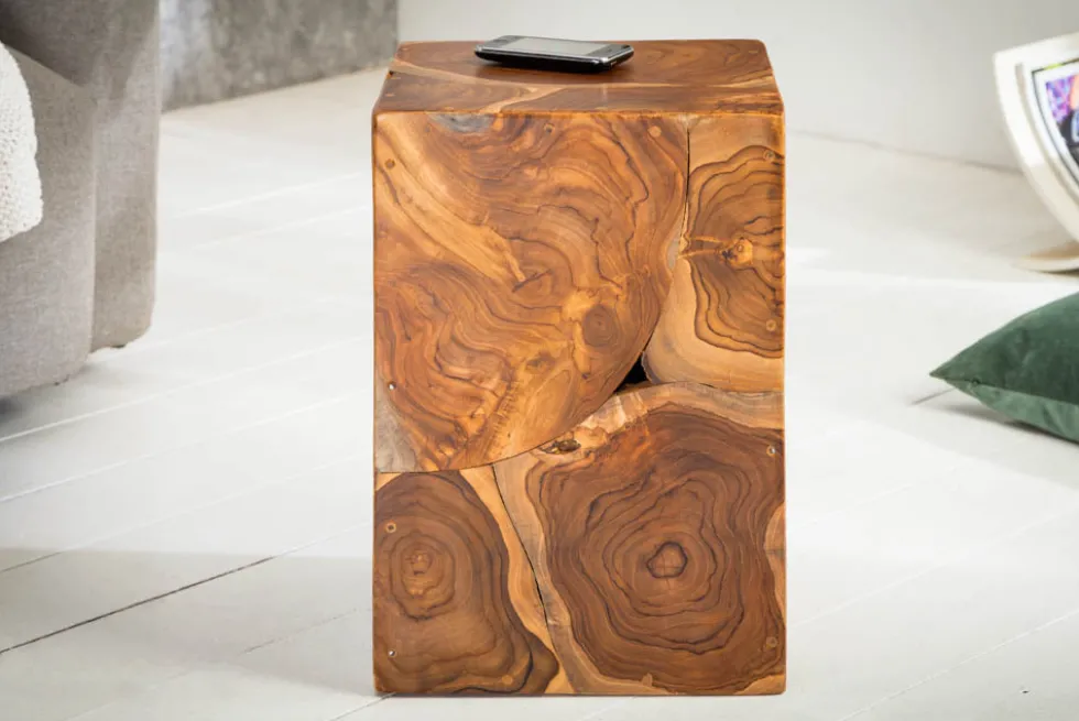 Massiver Beistelltisch SQUARE 30cm Teakholz Würfel Sitzhocker