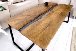 Massiver Couchtisch AMAZONAS 110cm Mangoholz Metall schwarz Baumkante Honey Finish