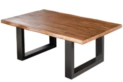 Massiver Couchtisch GENESIS 110cm braun anthrazit Akazie Baumkante Kufengestell