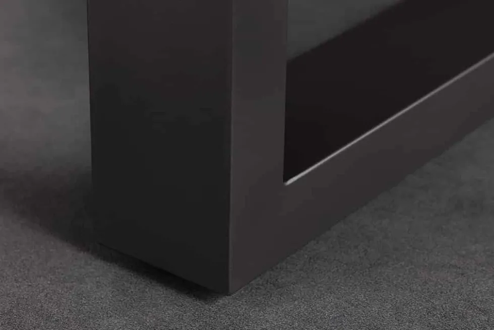Massiver Couchtisch GENESIS 110cm braun anthrazit Akazie Baumkante Kufengestell