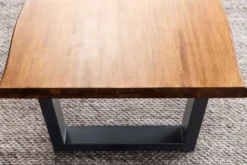 Massiver Couchtisch GENESIS 110cm braun Akazienholz Baumkante V-Gestell