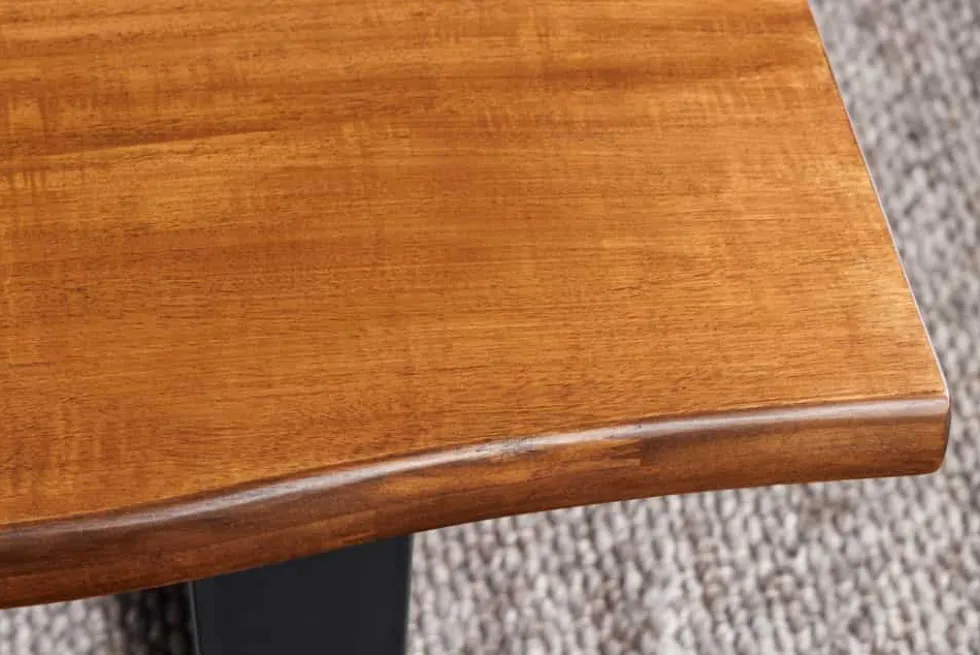 Massiver Couchtisch GENESIS 110cm braun Akazienholz Baumkante V-Gestell