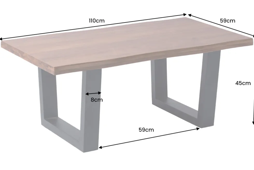 Massiver Couchtisch GENESIS 110cm braun Akazienholz Baumkante V-Gestell