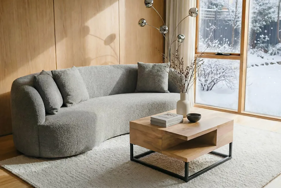 Massiver Couchtisch GIANT 60cm natur Mangoholz cream finish Metall schwarz Ablage