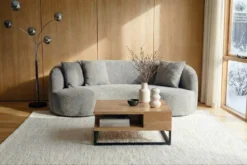 Massiver Couchtisch GIANT 60cm natur Mangoholz cream finish Metall schwarz Ablage