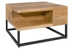 Massiver Couchtisch GIANT 60cm natur Mangoholz cream finish Metall schwarz Ablage