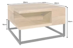 Massiver Couchtisch GIANT 60cm natur Mangoholz cream finish Metall schwarz Ablage