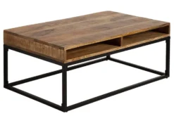 Massiver Couchtisch IRON CRAFT 100cm Mangoholz mit Schublade schwarzes Metallgestell