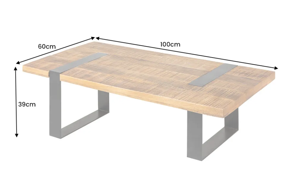 Massiver Couchtisch IRON CRAFT 100cm braun natur Mangoholz schwarz Metall