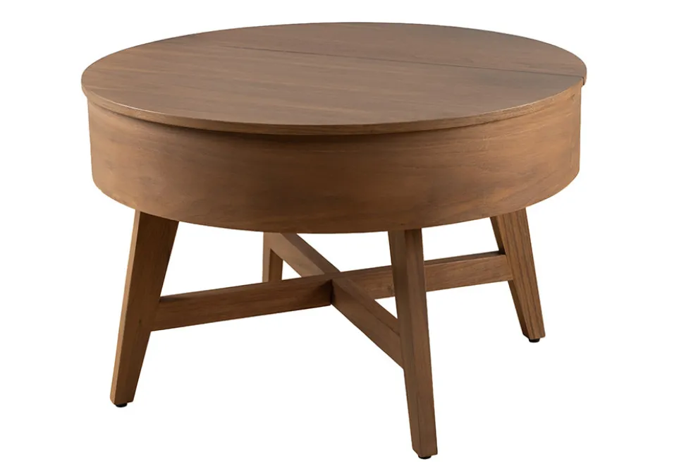 Massiver Couchtisch KYOTO 70cm braun Mangoholz im Walnuss-Design mit Stauraum