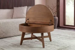 Massiver Couchtisch KYOTO 70cm braun Mangoholz im Walnuss-Design mit Stauraum