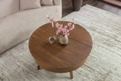 Massiver Couchtisch KYOTO 70cm braun Mangoholz im Walnuss-Design mit Stauraum