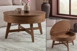 Massiver Couchtisch KYOTO 70cm braun Mangoholz im Walnuss-Design mit Stauraum