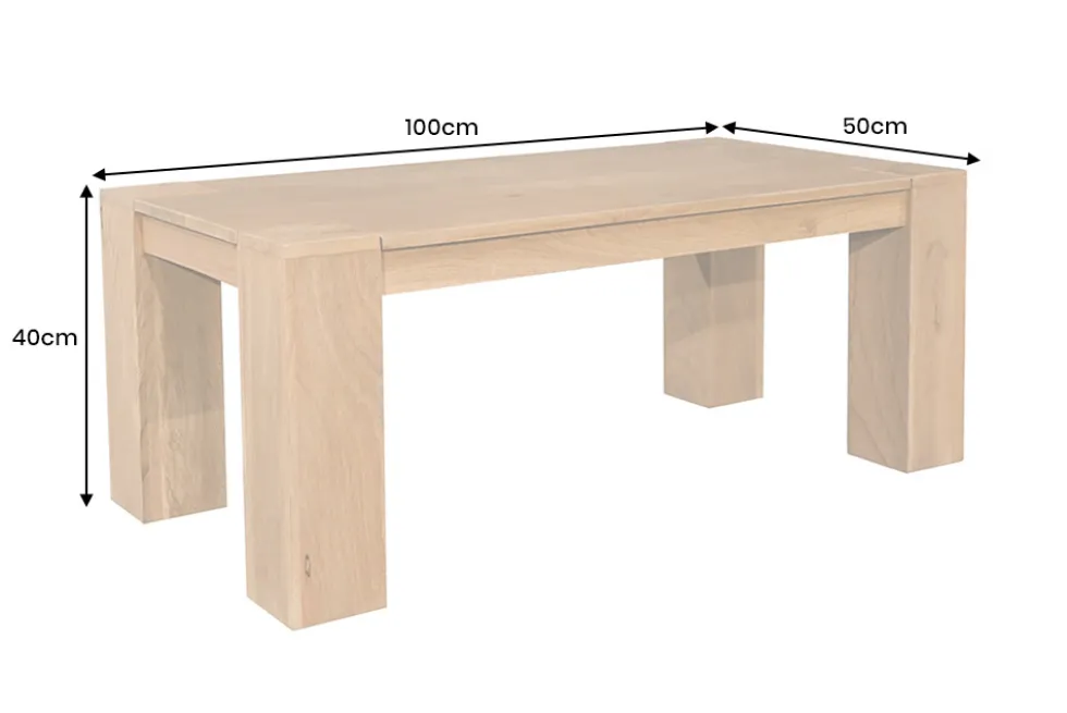 Massiver Couchtisch MAKASSAR 100cm natur Mangoholz cream finish einzigartige Maserung