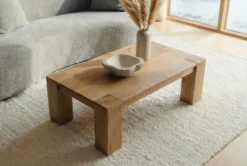 Massiver Couchtisch MAKASSAR 100cm natur Mangoholz cream finish einzigartige Maserung