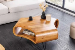 Massiver Couchtisch ORGANIC LIVING 90cm braun honey finish Akazienholz mit Stauraum