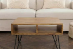 Massiver Couchtisch SCORPION 60cm braun honey finish Mangoholz mit Hairpin Legs