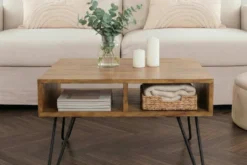 Massiver Couchtisch SCORPION 60cm braun honey finish Mangoholz mit Hairpin Legs