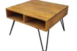 Massiver Couchtisch SCORPION 60cm braun honey finish Mangoholz mit Hairpin Legs