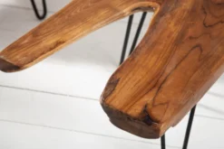 Massiver Couchtisch WILD 100cm Teak Massivholz Baumscheibe Hairpin Legs