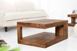 Massiver Edelholz Couchtisch GIANT L 90cm braun Sheesham stone finish mit Ablage
