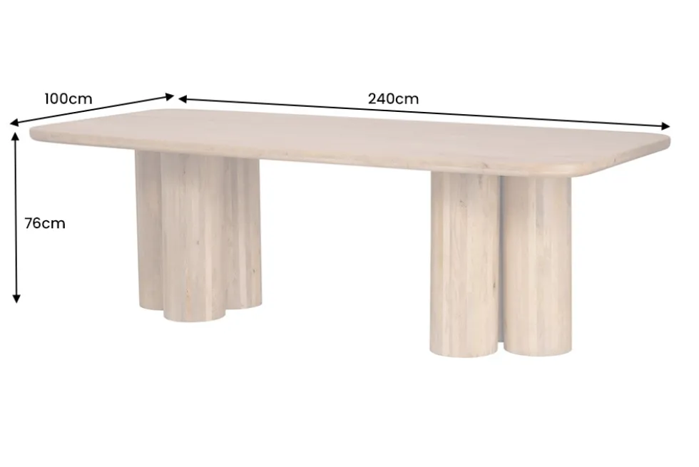 Massiver Esstisch ART DECO 240cm natur Mangoholz mit Säulenfüßen