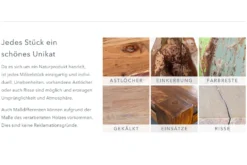 Massiver Esstisch BARRACUDA 180cm antik Teak Holz mit Stahl Kufenfüßen inkl. Glasplatte