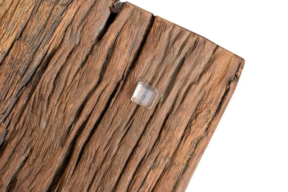 Massiver Esstisch BARRACUDA 200cm antik Teak Holz mit Stahl Kufenfüßen inkl. Glasplatte