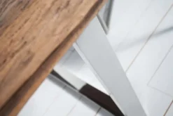 Massiver Esstisch BARRACUDA 240cm antik Teak Holz mit Stahl Kufenfüßen inkl. Glasplatte