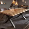 Massiver Esstisch BARRACUDA 180cm Teakholz inkl. Glasplatte mit X-Gestell