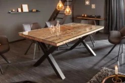 Massiver Esstisch BARRACUDA 180cm Teakholz inkl. Glasplatte mit X-Gestell