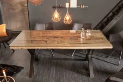Massiver Esstisch BARRACUDA 180cm Teakholz inkl. Glasplatte mit X-Gestell