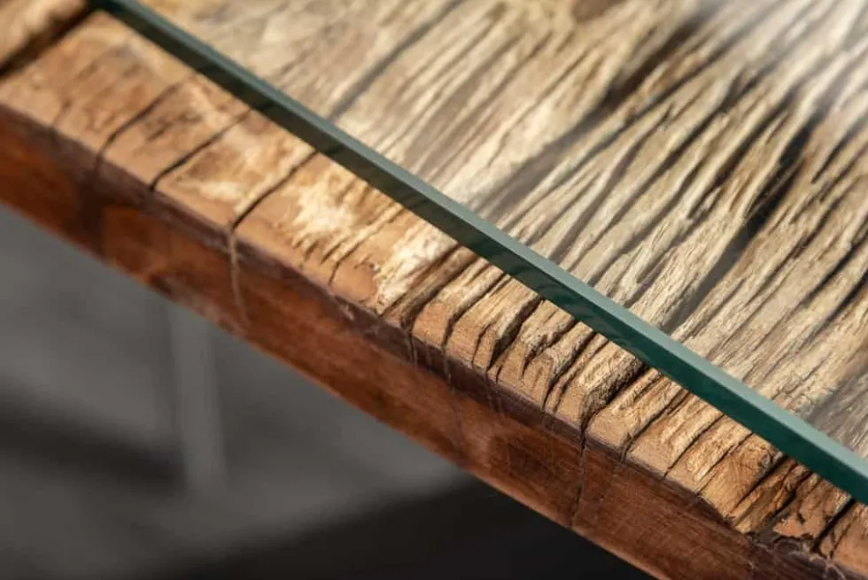 Massiver Esstisch BARRACUDA 180cm Teakholz inkl. Glasplatte mit X-Gestell