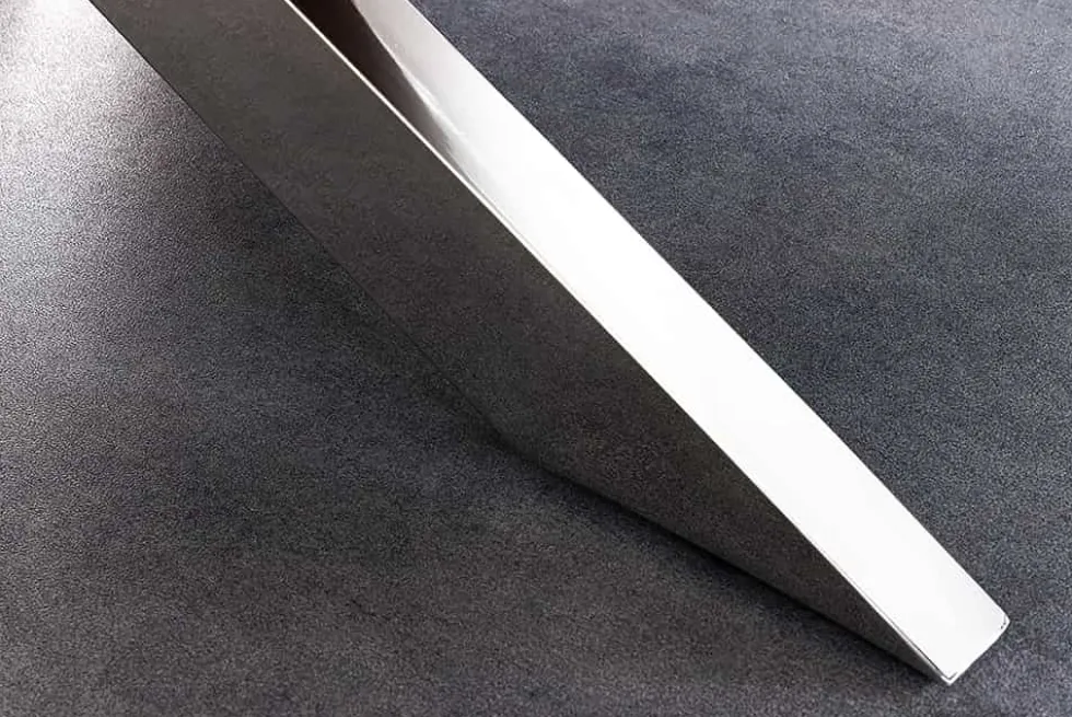 Massiver Esstisch BARRACUDA 220cm braun Teakholz silber Sterngestell Glasplatte