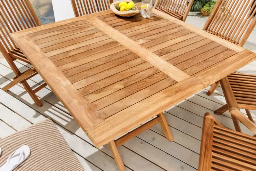 Massiver Esstisch EMPIRE TEAK 100cm natur Teakholz klappbar
